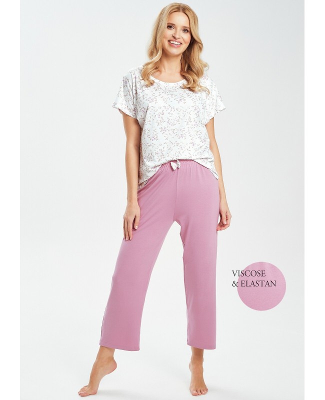 Piżama damska bawełniana krótki rękaw spodnie 7/8 wiskoza Taro Mariella 3542