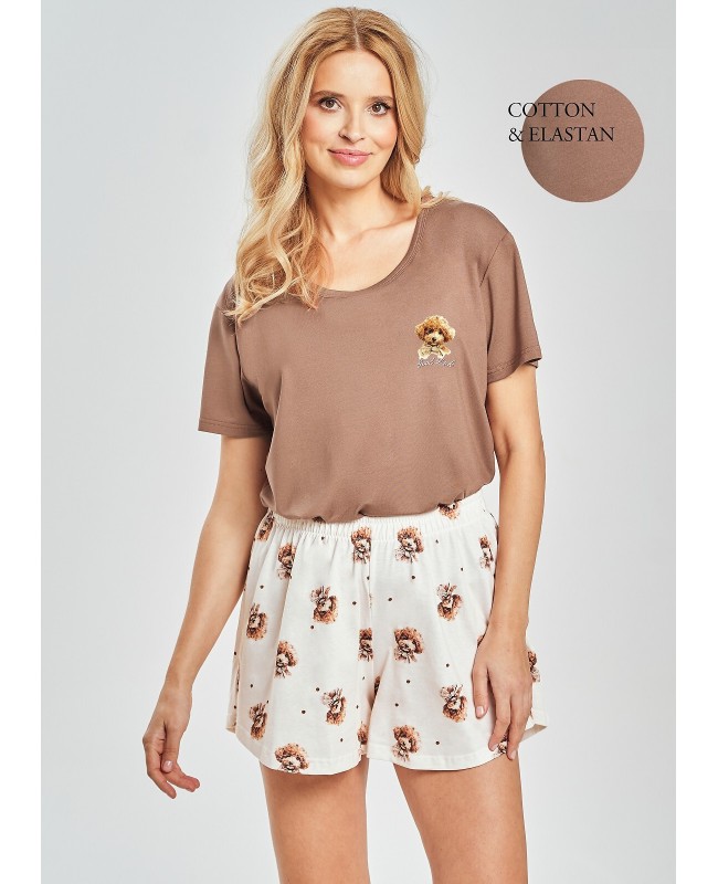 Piżama damska bawełniana krótki rękaw krótkie szorty nadruk piesek Taro Coco 3526