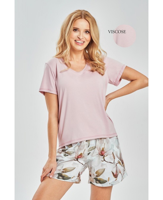 Piżama damska wiskozowa krótki rękaw krótkie szorty kwiaty Taro Afrodyta 3536