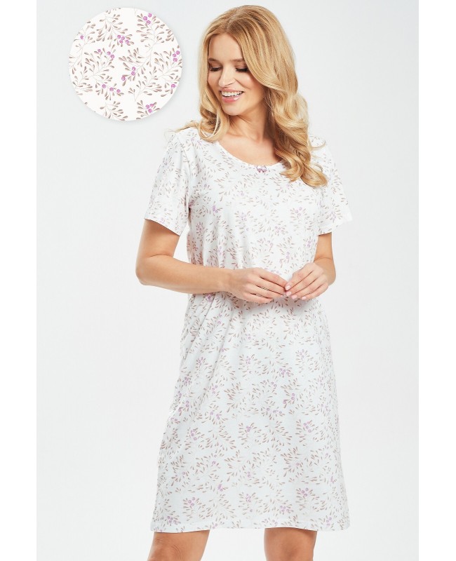 Koszula nocna damska bawełniana krótki rękaw do kolan wzór Taro Mariella 3543