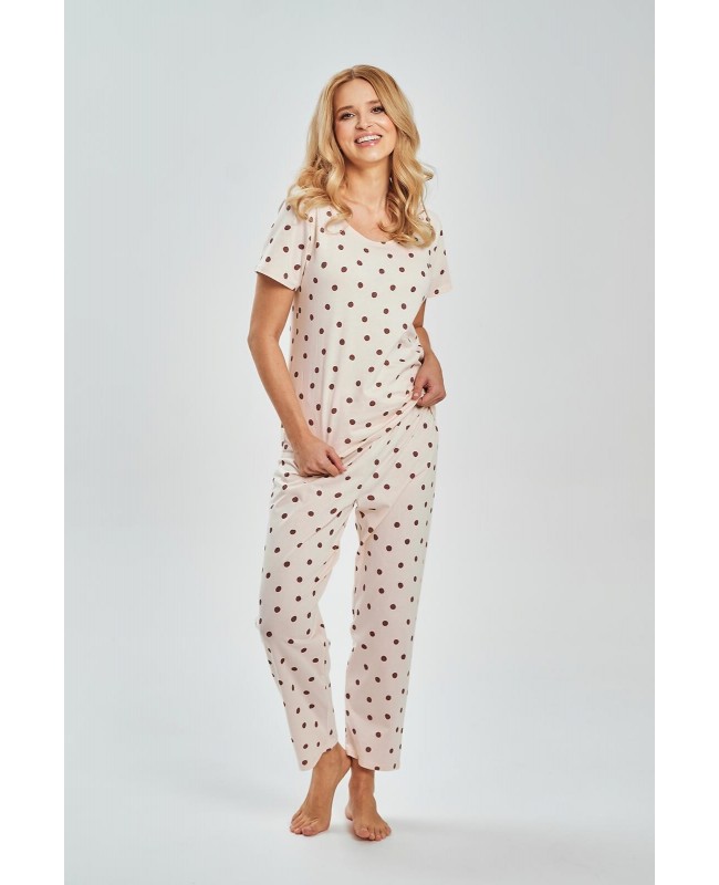 Piżama damska bawełniana krótki rękaw spodnie 7/8 grochy Taro Nita 3530