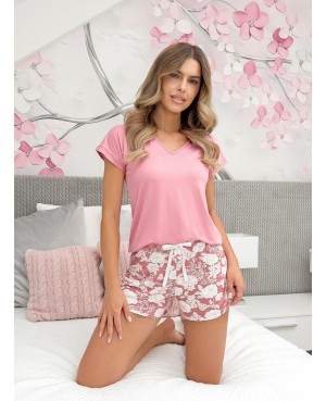 Piżama damska wiskozowa krótki rękaw szorty kwiatowy print Tina Short