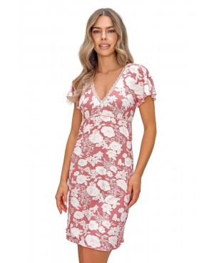 Koszula nocna damska wiskozowa kwiaty dekolt V...