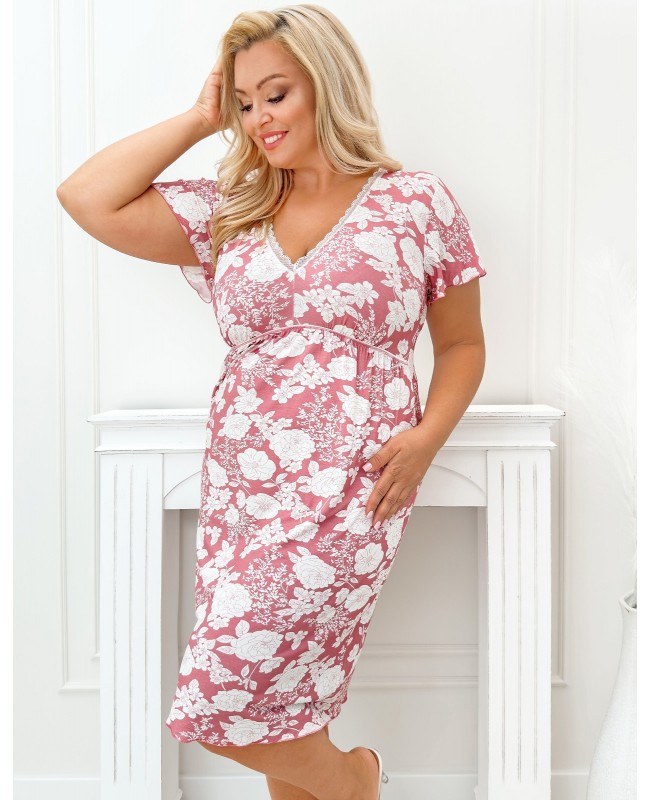 Koszula nocna damska wiskozowa kwiaty dekolt V koronka Tina Plus