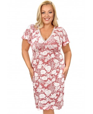 Koszula nocna damska wiskozowa kwiaty dekolt V koronka Tina Plus