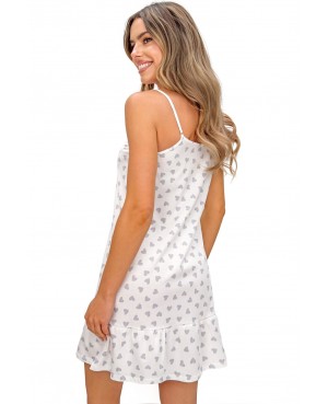 Koszula nocna damska bawełniana na ramiączkach falbana serduszka Love