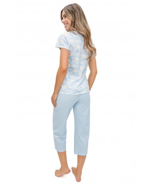 Piżama damska bawełniana krótki rękaw spodnie 3/4 kwiaty Donna Margaret