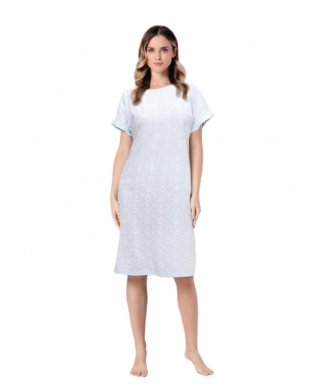 Koszula nocna damska bawełniana krótki rękaw falbanka wzór Clea 1730