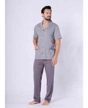 Piżama męska rozpinana Kacper 1747 bawełna 100% krótki rękaw guziki