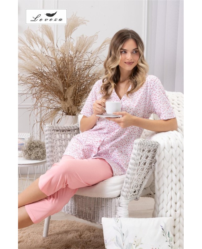 Piżama damska Odetta 1722 bawełna 100% krótki rękaw spodnie 3/4