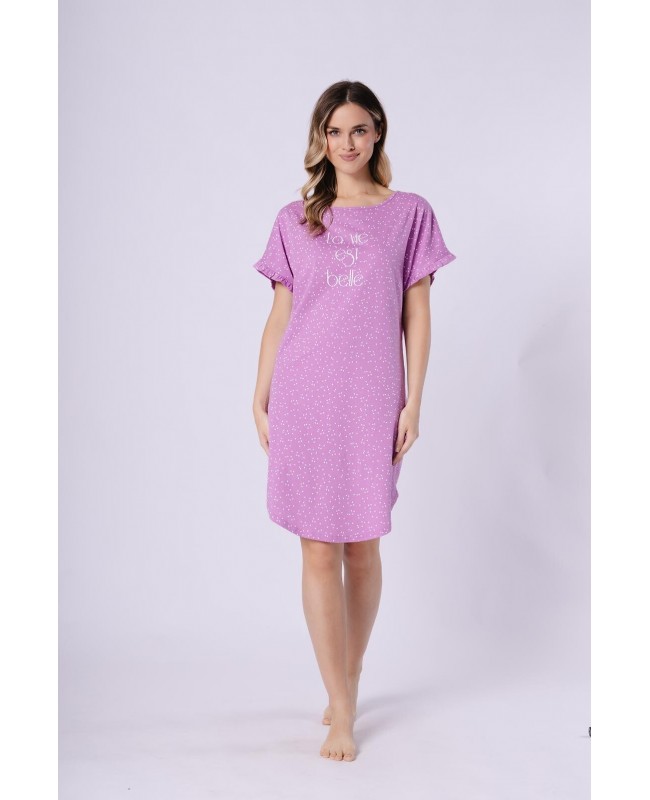 Koszula nocna damska Rena 1716 bawełna elastan krótki rękaw nadruk napis