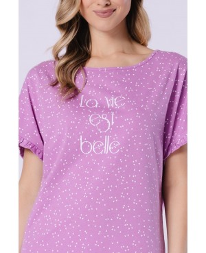 Koszula nocna damska Rena 1716 bawełna elastan krótki rękaw nadruk napis