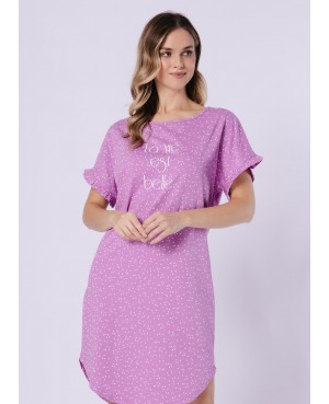 Koszula nocna damska Rena 1716 bawełna elastan krótki rękaw nadruk napis