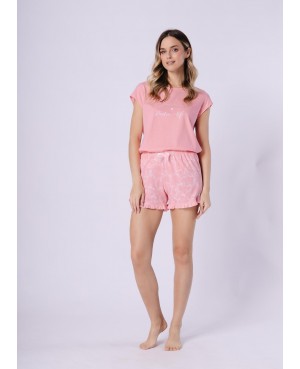 Piżama damska Marlena 1713 bawełna 100% krótki rękaw falbanka letnia