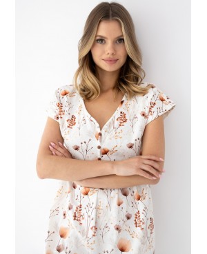 Koszula nocna damska Sensis Arielle bawełniana kwiatowa dekolt V guziki