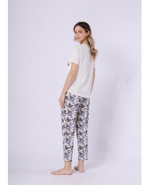Piżama damska bawełniana LEVEZA Irena 1737 krótki rękaw spodnie długie wzór
