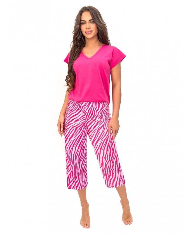 Piżama damska Donna Zebra dekolt V spodnie 3/4 zwierzęcy print bawełna