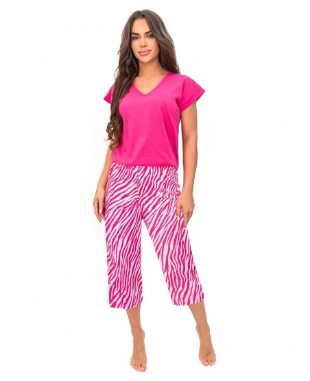 Piżama damska Donna Zebra dekolt V spodnie 3/4 zwierzęcy print bawełna