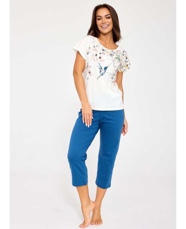 Piżama damska bawełniana Floris 369/345 Cornette krótki rękaw spodnie 7/8 wzór
