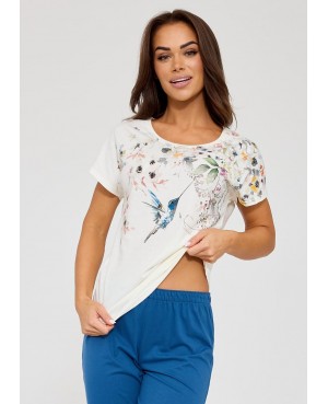 Piżama damska bawełniana Floris 369/345 Cornette krótki rękaw spodnie 7/8 wzór