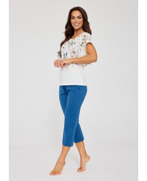 Piżama damska bawełniana Floris 369/345 Cornette krótki rękaw spodnie 7/8 wzór