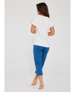 Piżama damska bawełniana Floris 369/345 Cornette krótki rękaw spodnie 7/8 wzór