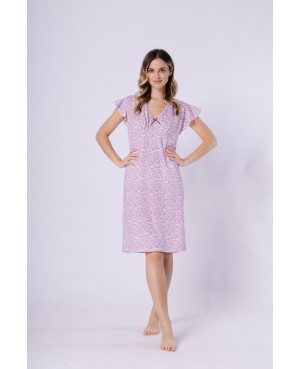 Koszula nocna damska bawełniana Apolonia LEVEZA wzór V-dekolt motylek