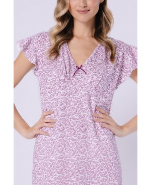 Koszula nocna damska bawełniana Apolonia LEVEZA wzór V-dekolt motylek