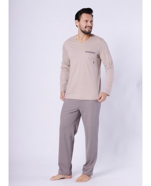 Piżama męska bawełniana Mikołaj 1752 długi rękaw spodnie wzór komfort