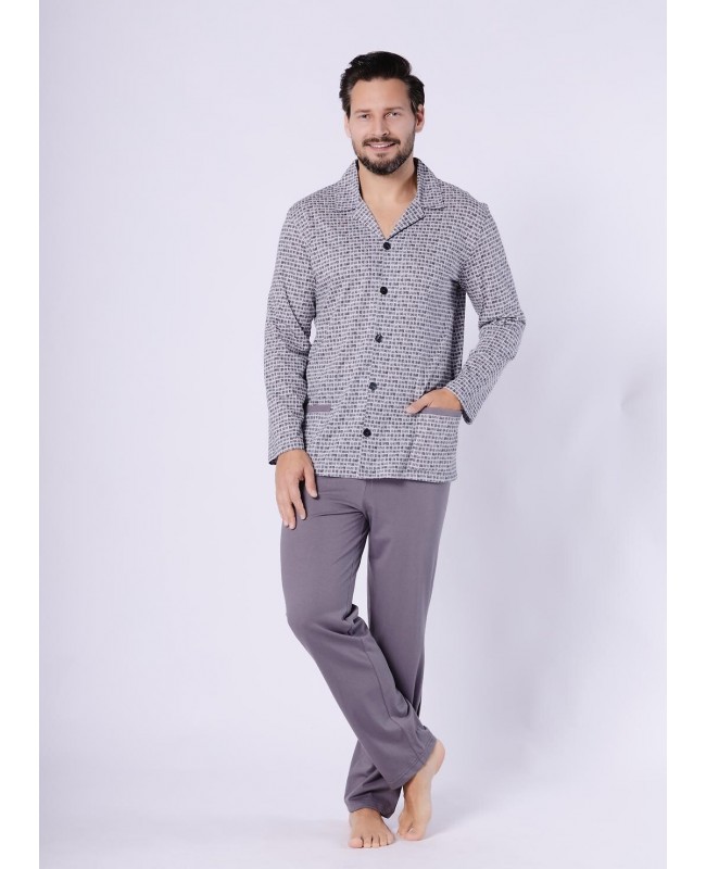 Piżama męska rozpinana bawełniana Kamil 1748 długi rękaw guziki