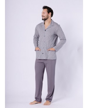 Piżama męska rozpinana bawełniana Kamil 1748 długi rękaw guziki