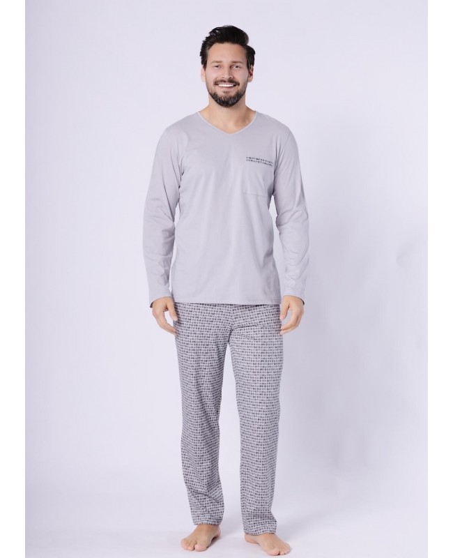 Piżama męska Kajetan 1750 bawełna 100% długi rękaw spodnie wzorzyste