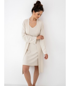 Komplet damski Sensis Julienne wiskozowy prążek koszula i szlafrok przed kolano