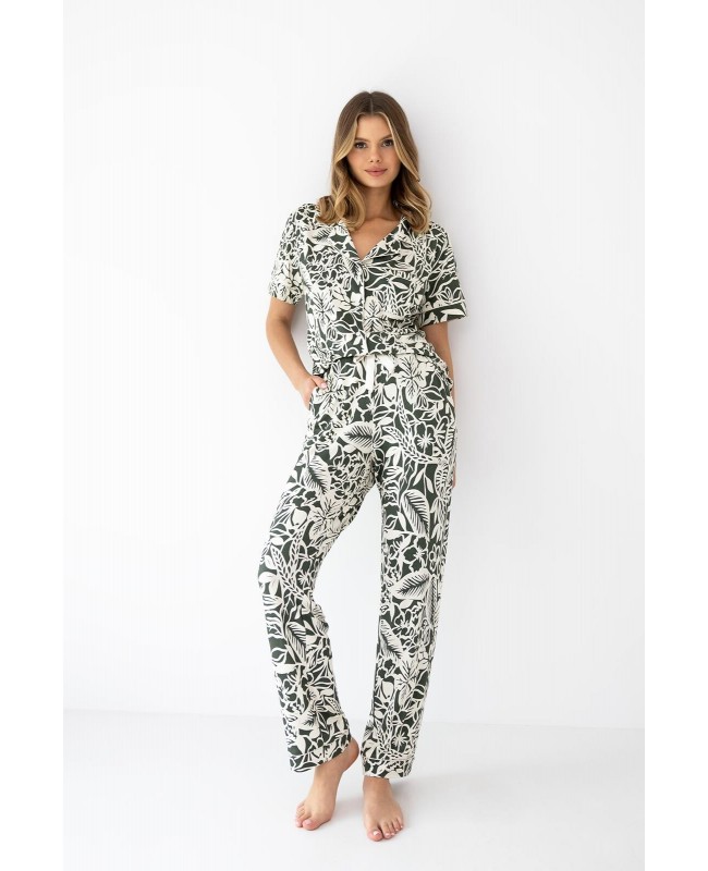 Piżama damska Sensis Louise wiskoza rozpinana kwiatowa z kołnierzykiem