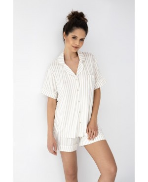 Piżama damska Davina wiskoza rozpinana paski krótki rękaw z kołnierzykiem