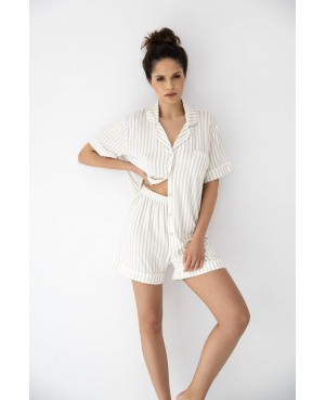 Piżama damska Davina wiskoza rozpinana paski krótki rękaw z kołnierzykiem