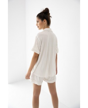 Piżama damska Davina wiskoza rozpinana paski krótki rękaw z kołnierzykiem