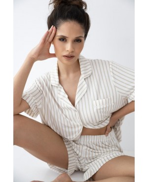 Piżama damska Davina wiskoza rozpinana paski krótki rękaw z kołnierzykiem