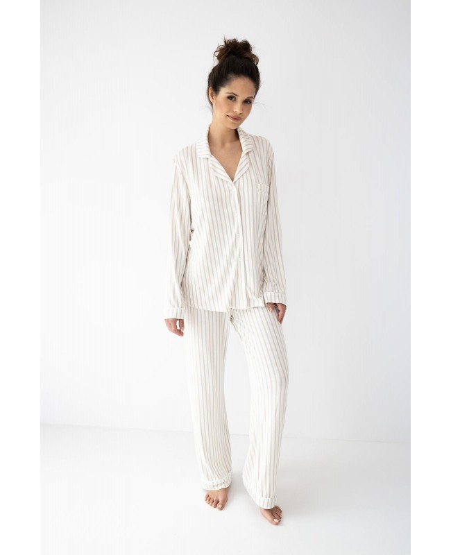 Piżama damska Sensis Amani wiskoza rozpinana paski z kołnierzykiem