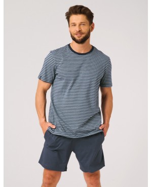 Piżama męska MNS 310 krótki rękaw paski bawełna 100% klasyczny krój