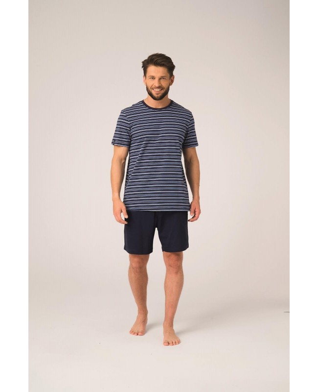 Piżama męska MNS 329 krótki rękaw paski bawełna 100% komfortowy krój