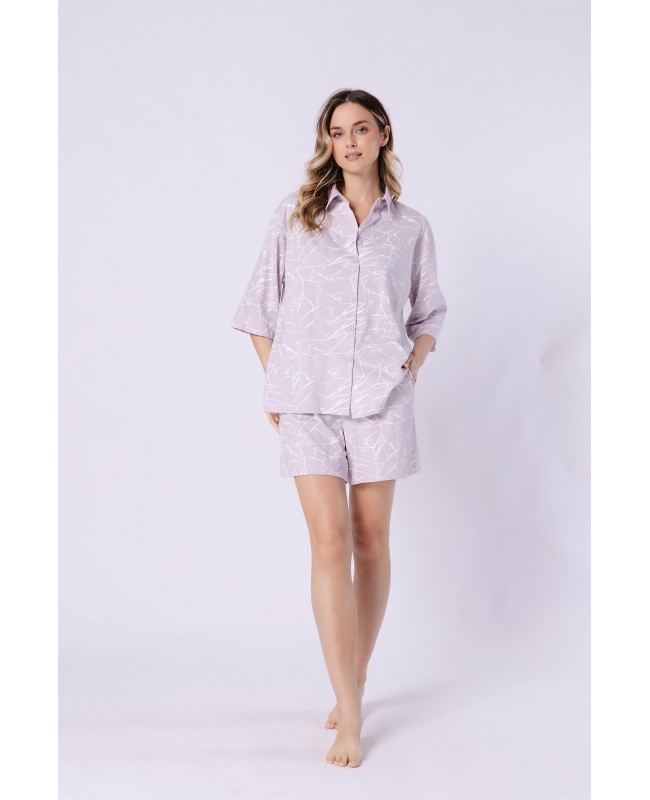 Piżama damska rozpinana Leveza Żaneta 1706 bawełna 100% rękaw 3/4 z kieszeniami