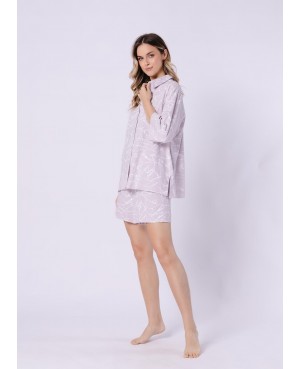 Piżama damska rozpinana Leveza Żaneta 1706 bawełna 100% rękaw 3/4 z kieszeniami