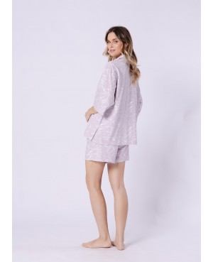 Piżama damska rozpinana Leveza Żaneta 1706 bawełna 100% rękaw 3/4 z kieszeniami
