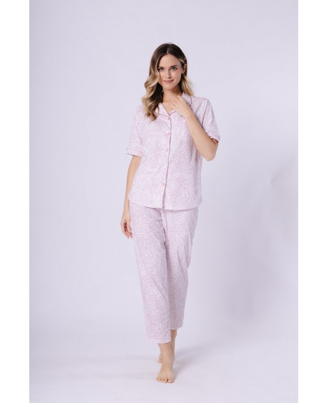 Piżama damska rozpinana Leveza Dominika 1712 bawełna 100% krótki rękaw 7/8