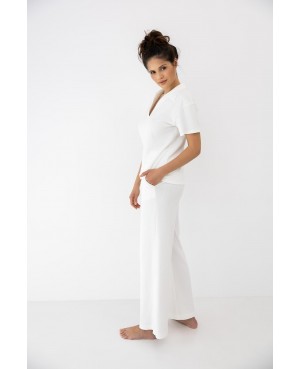 Piżama damska Zuri bawełna modal prążek polo długie spodnie