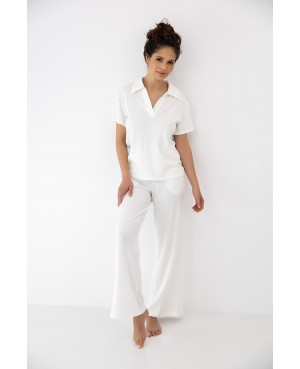 Piżama damska Zuri bawełna modal prążek polo długie spodnie