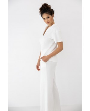 Piżama damska Zuri bawełna modal prążek polo długie spodnie