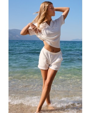 Piżama damska Sensis Sia bawełna modal prążek polo krótki rękaw