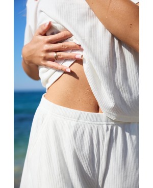 Piżama damska Sensis Sia bawełna modal prążek polo krótki rękaw